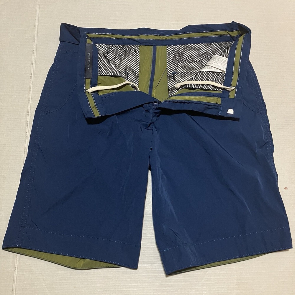 NWOT Zara Man Men's size SMALL blue 32 X 9 Casual Chino Shorts Drawstring Waist